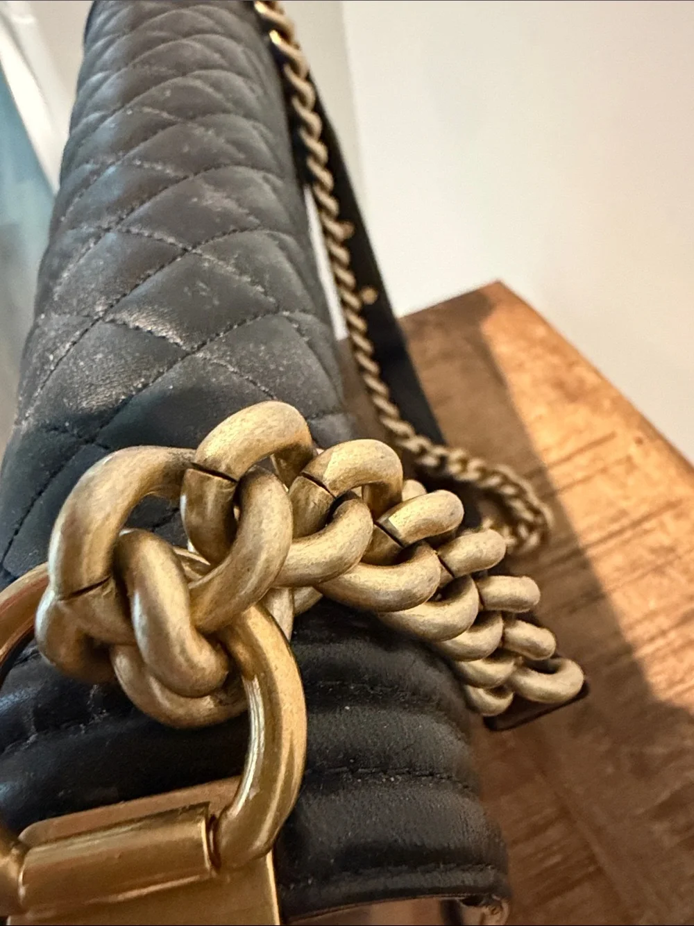 CHANEL Black Quilted Boy Flap Bag with Gold Hardware